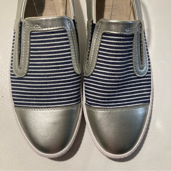 GEOX Sz 10 Plimsolls Glyo Silver Canvass Slip On Loafers Flats - Picture 4 of 11